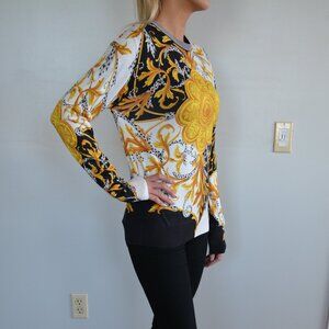 VERSACE Long Sleeve Light Weight Black and Gold Women's Pullover Top